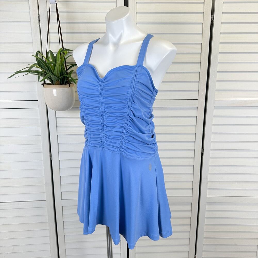 Free People Movement‎ Blue Good Karma Ruched Mini Dress Fit Flare Size XL